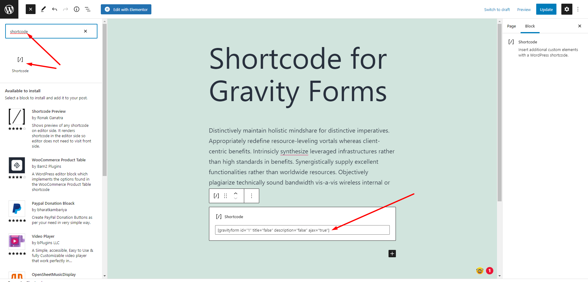 Insert shortcode for gravity forms using gutenberg editor - Codexin Technologies